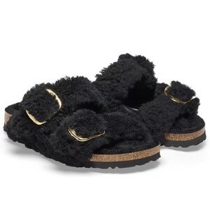 Birkenstock | Arizona Big Buckle Sandals Teddy Shearling Black 8-8.5 Narrow